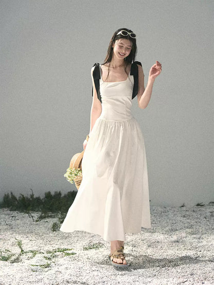 "Whispered Spring Midnight" Gardenia White Maxi Sundress 84545
