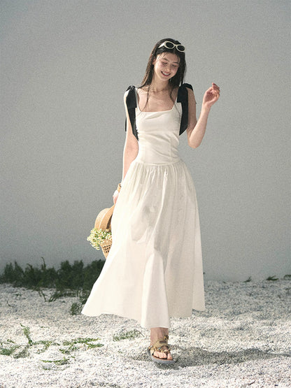 "Whispered Spring Midnight" Gardenia White Maxi Sundress 84545
