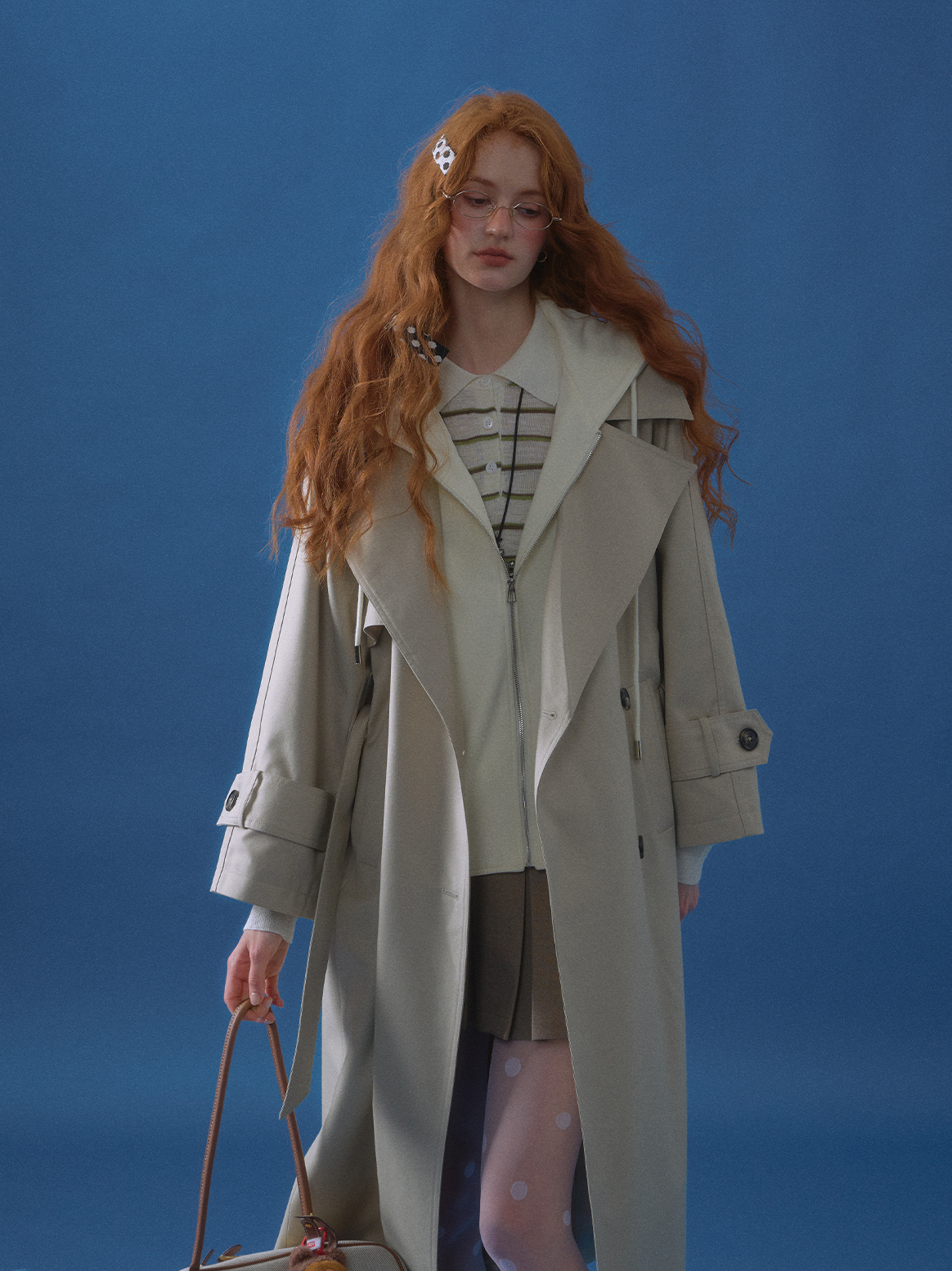 ASGONY - Preppy Layered-Look Hooded Trench Coat