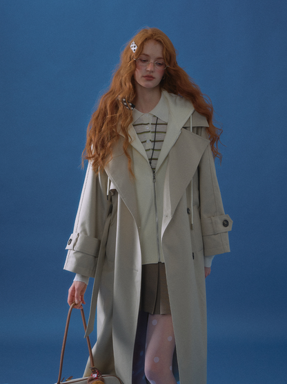 ASGONY - Preppy Layered-Look Hooded Trench Coat