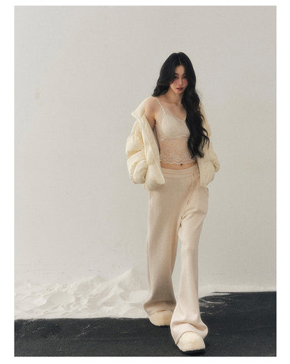 181225 “She Gazes at the Snow” White Duck Down Cropped Jacket - Milky Apricot White