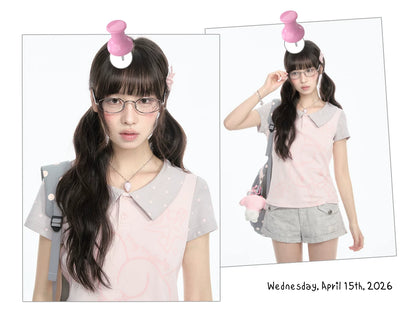 "Sweet Polka Day" Blush Pink Tee & Glacier Gray Shorts Set