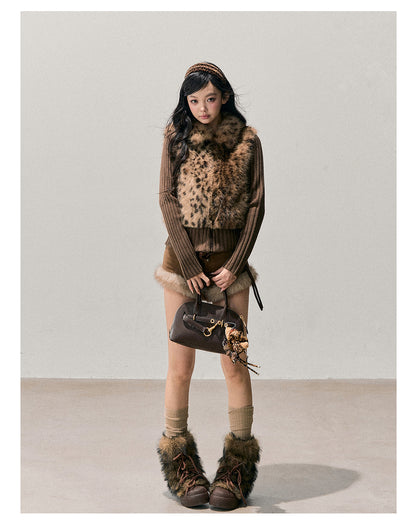 少也眼 "Soft Landing" Faux-Layered Leopard Fur Jacket 54136543