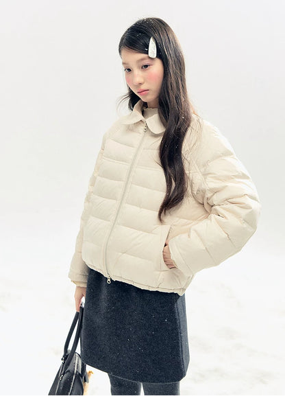 "Lily of the Valley Keepsake" Cropped Down Puffer Jacket (Pearl Beige/ Cloud Blue)