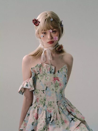 OAKMOO/ "When Blossoms Weep" Multicolor Irregular Floral Mini Dress