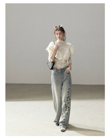 "Translucent Bloom" Dutch Cheese Lace Cropped Top