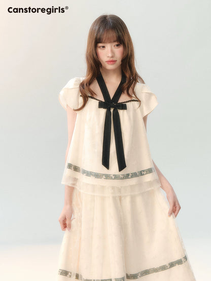 "Velvet Bow Butterfly" Apricot Flocked Tulle Skirt Set PP2026231