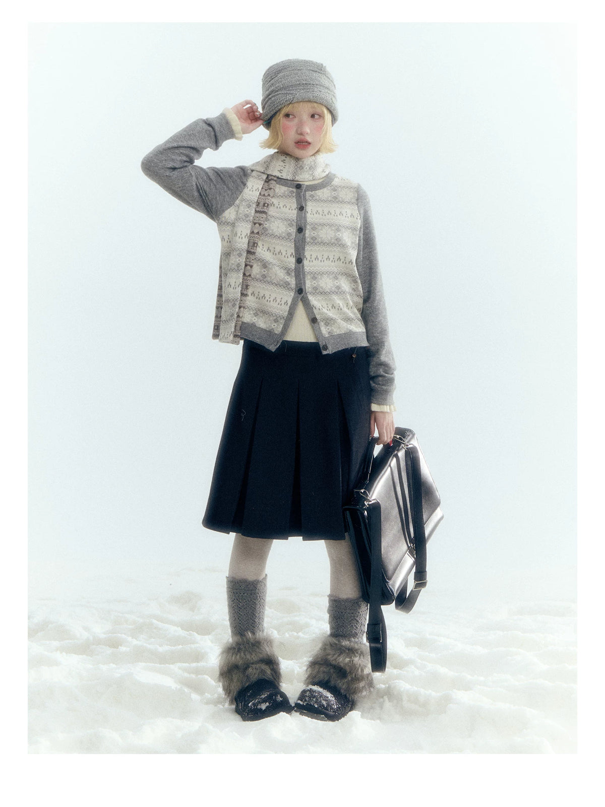Horridale - Dark Gray Wool-Look A-Line Pleated Mini Skirt