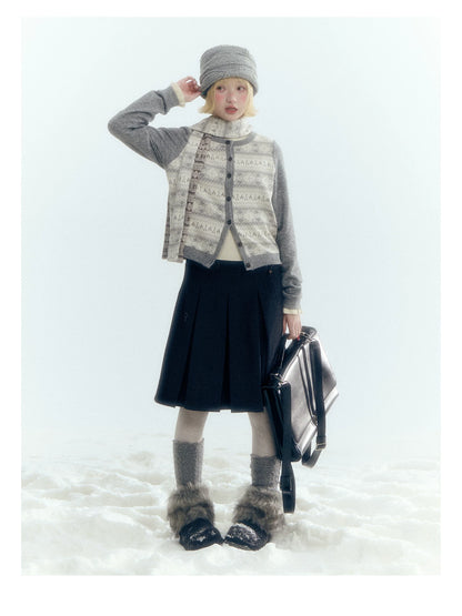 Horridale - Dark Gray Wool-Look A-Line Pleated Mini Skirt