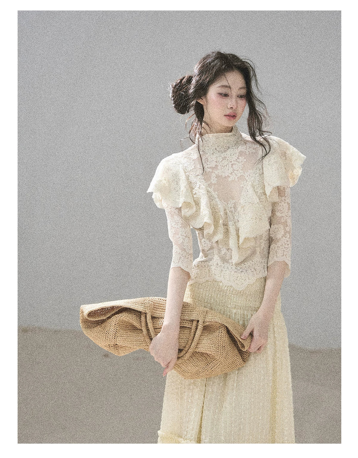 "Whispering Wheat Fields" Sage Mist Lace Maxi Skirt