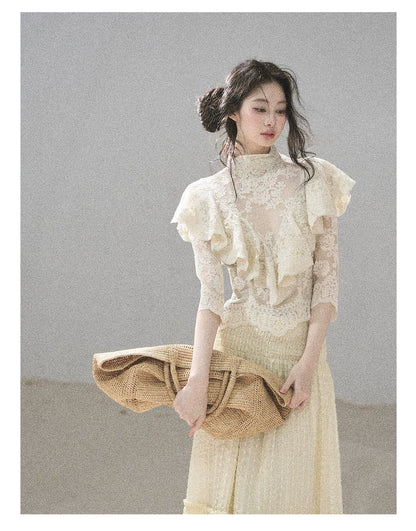 "Whispering Wheat Fields" Sage Mist Lace Maxi Skirt