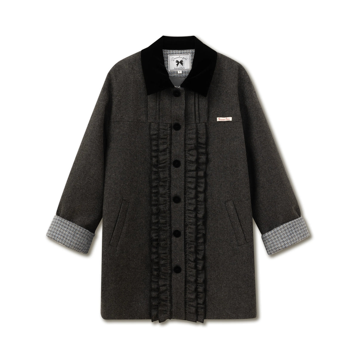SunsetPark - Intellectual Gray Wool-Blend Herringbone Coat (Intellectual Gray / Khaki Houndstooth)