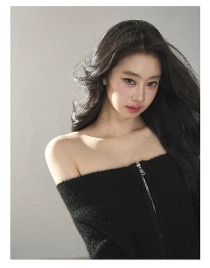 AOMALM - Quiet Black Wool-Blend Cropped Knit Jacket