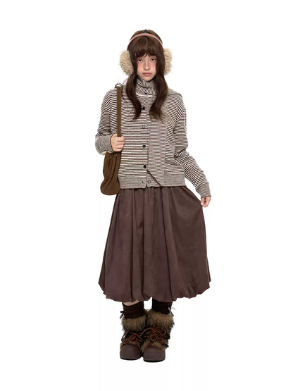 EZEK | Speckled Crew Neck Cardigan Sweater (Gray / Caramel)