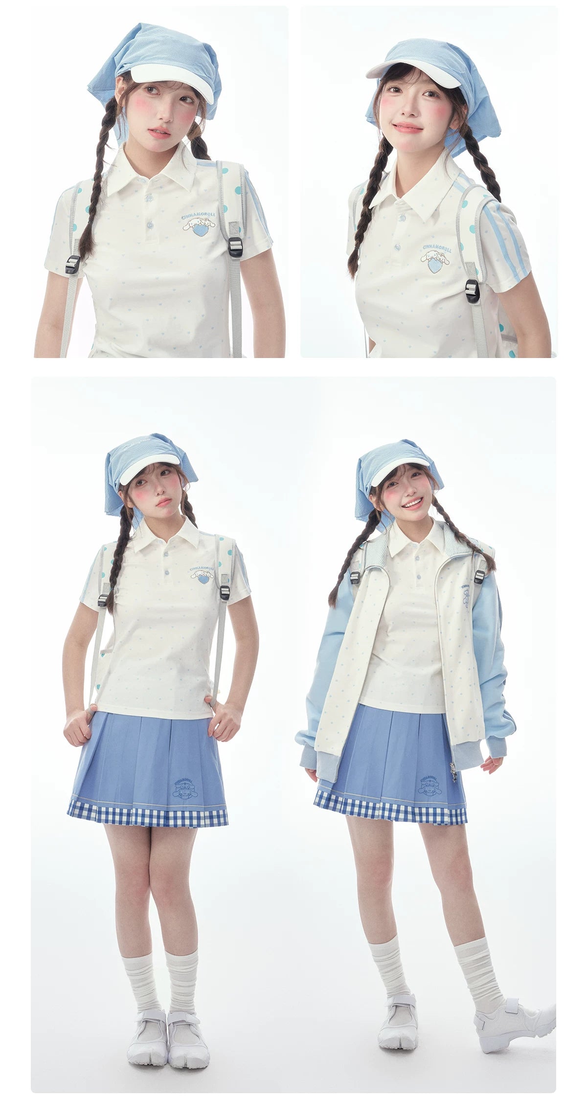 "Blue Heart Campus" Polka Dot Polo Collection (Polo Shirt / Pleated Skirt / Shorts)