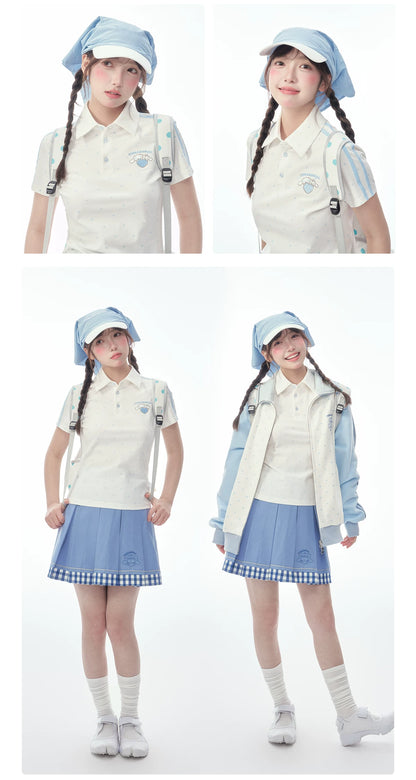 "Blue Heart Campus" Polka Dot Polo Collection (Polo Shirt / Pleated Skirt / Shorts)