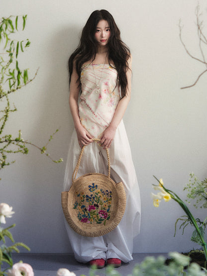 “Blush Petal Canvas” Floral Scarf Tube Top