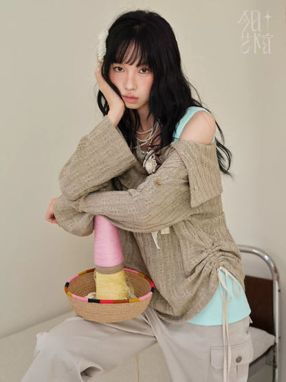 DAILY ARTIST - Brown Cable-Knit Sweater & Mint Green Tank Set