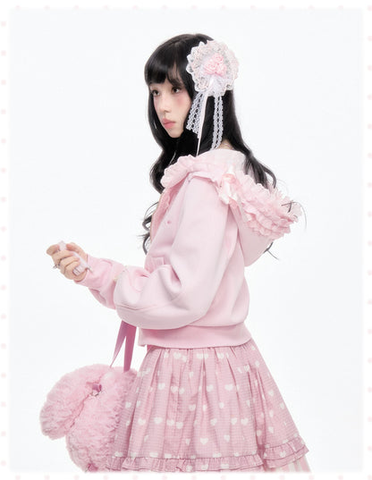 “Ribbon Daydream” Pink Cropped Zip-Up Hoodie