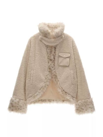 MAMC - Beige Faux Shearling Batwing Jacket WE879