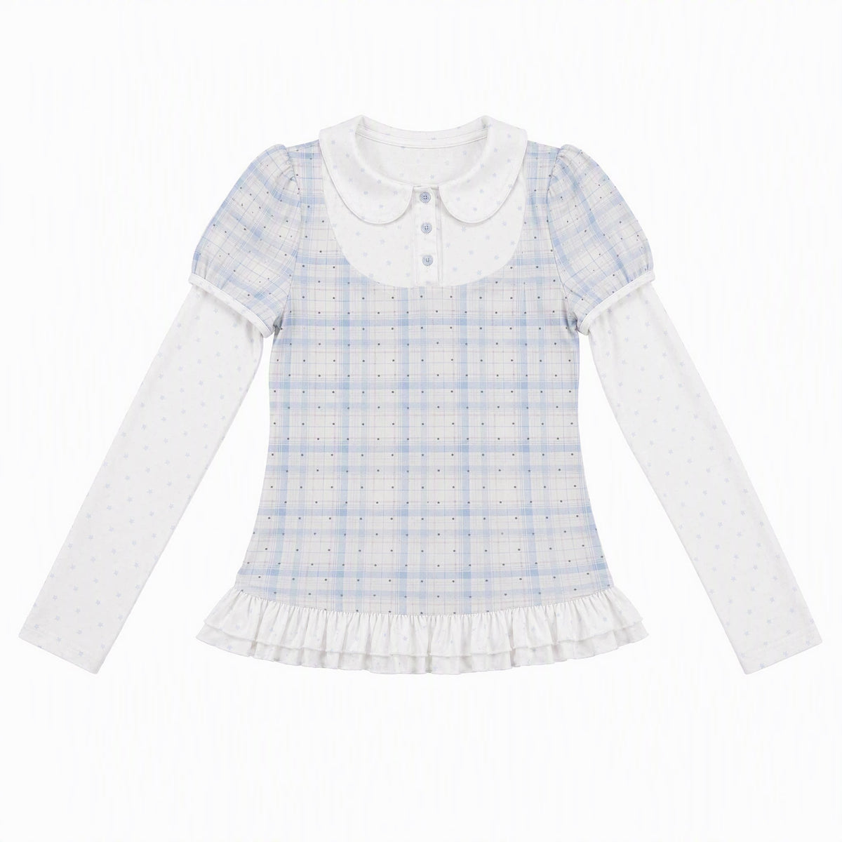 [RF] Star Blue Faux Two-Piece Lace-Trim Blouse with Peter Pan Collar