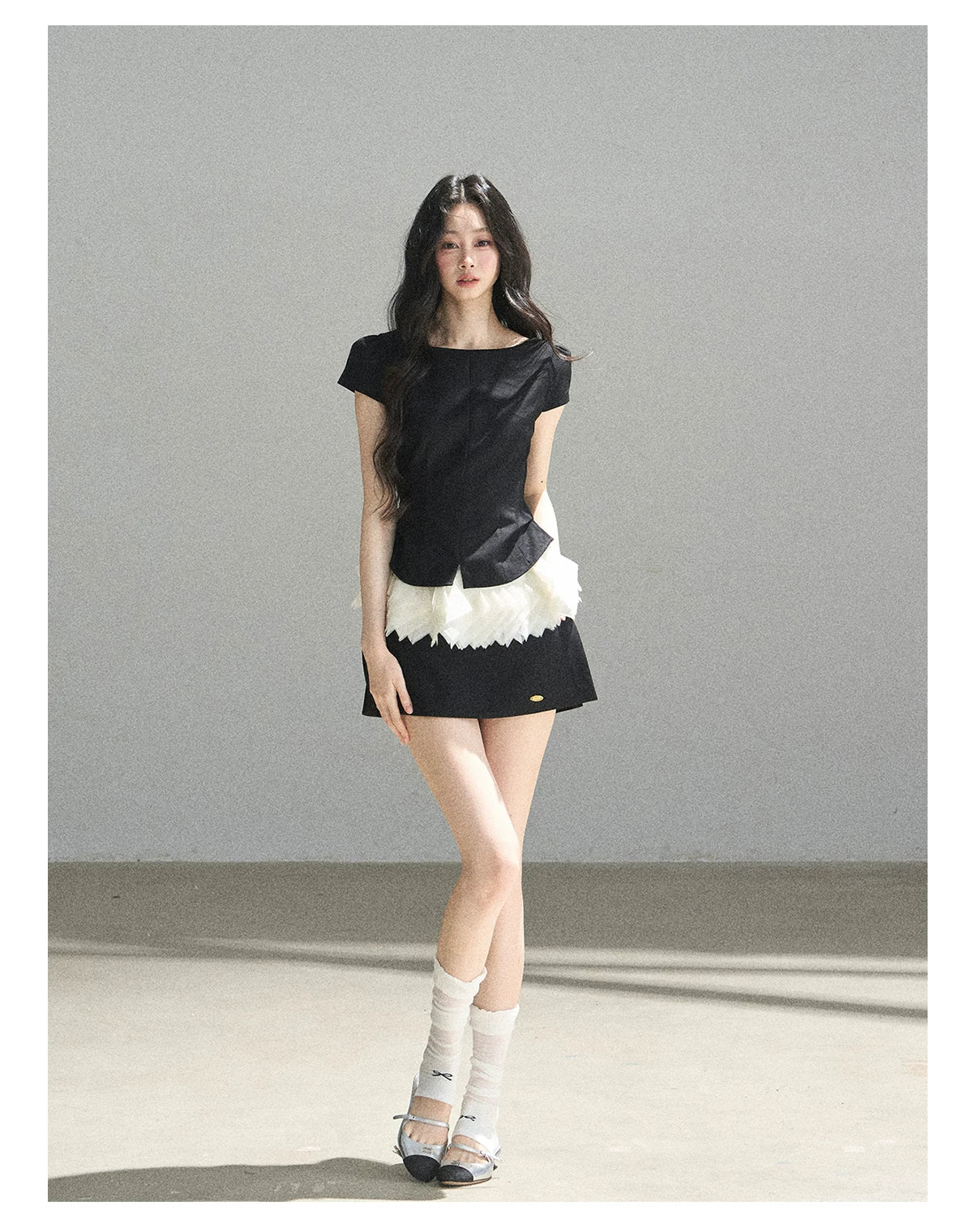 "The Unlit Spirit" High-Waisted A-Line Skort (Angora Red/ Tranquil Black)