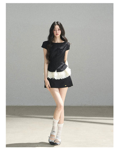"The Unlit Spirit" High-Waisted A-Line Skort (Angora Red/ Tranquil Black)