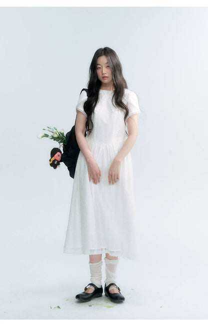"Moonlight Sonata" White Petal Sleeve Midi Dress