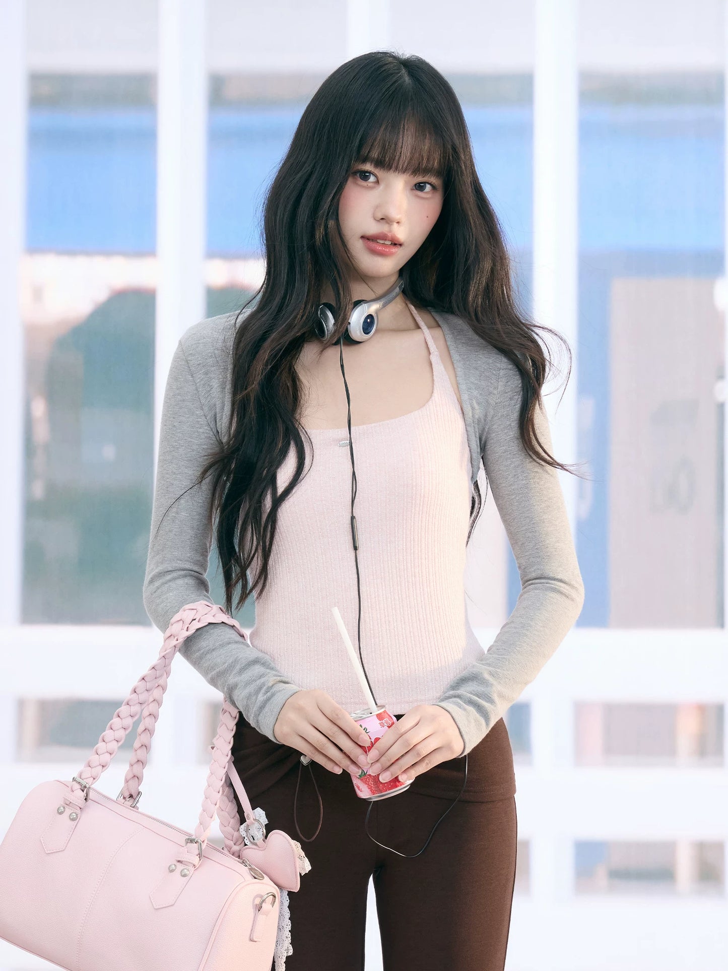 "Rosy Layer" Blush Pink Glitter Knit Cami & Shrug Set