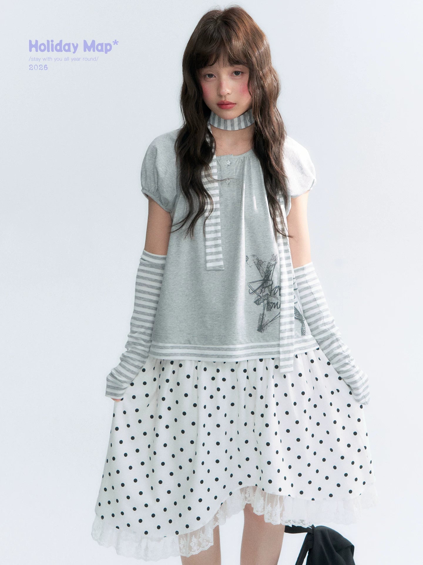 "Polka Poetry" Black & White Polka Dot Asymmetrical Cotton Skirt