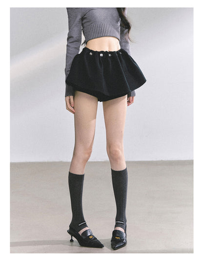 少也眼 "Wild Model-Leg Aura" Woolen Flared Mini Skirt - Black 1483645