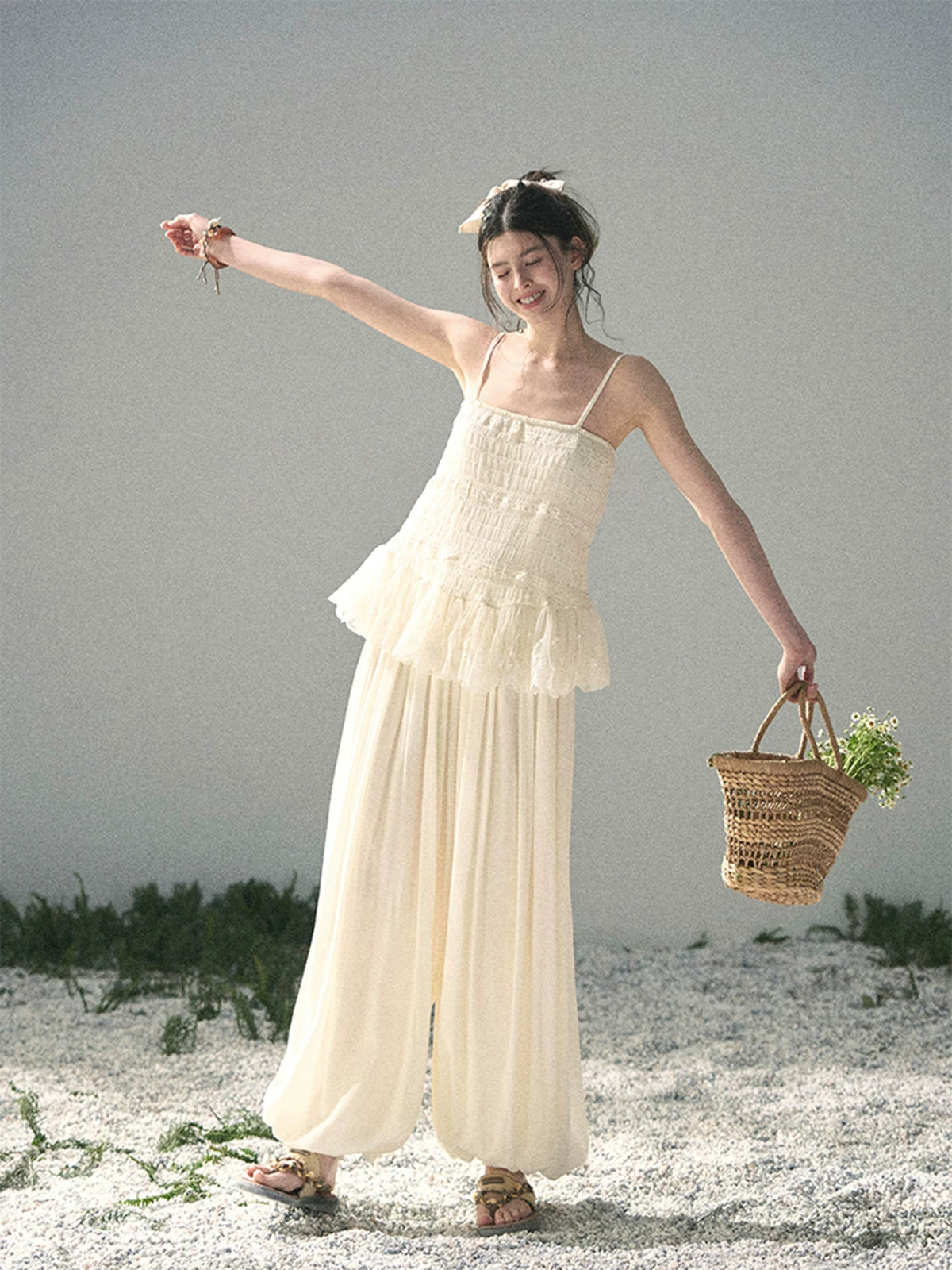 "Fallen Into Your Gaze" Dutch Cheese Lace Top & Jogger Pants Two-Piece Set