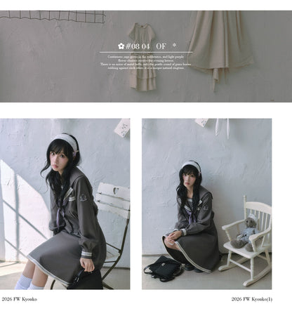 "Showa Girl" Sailor Uniform Collection (Sailor Blouse / A-Line Skirt / Box Pleated Midi Skirt / Polka Dot Scarf)