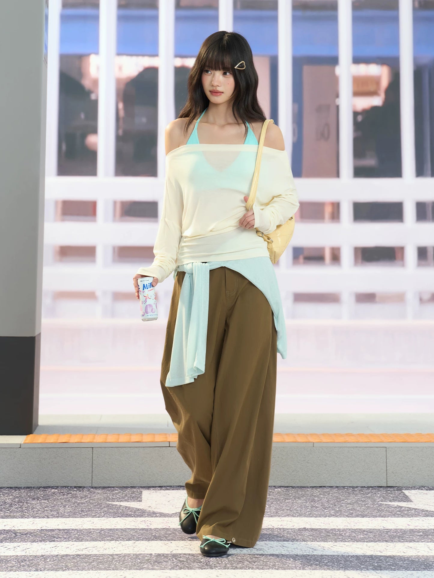 "Soft Breeze" Apricot Off-Shoulder Sun Cover Top