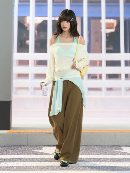 "Soft Breeze" Apricot Off-Shoulder Sun Cover Top