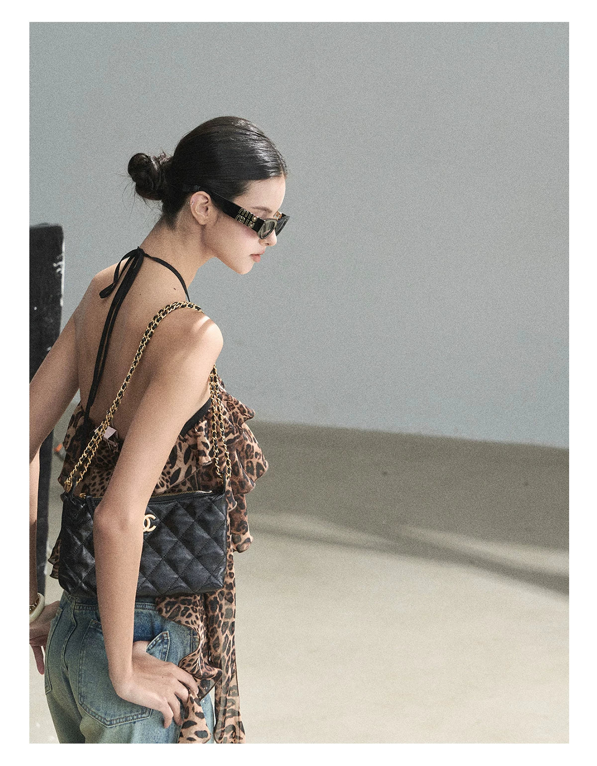 "Chasing the Sunset" Chestnut Brown Leopard Halter Ruffle Crop Top