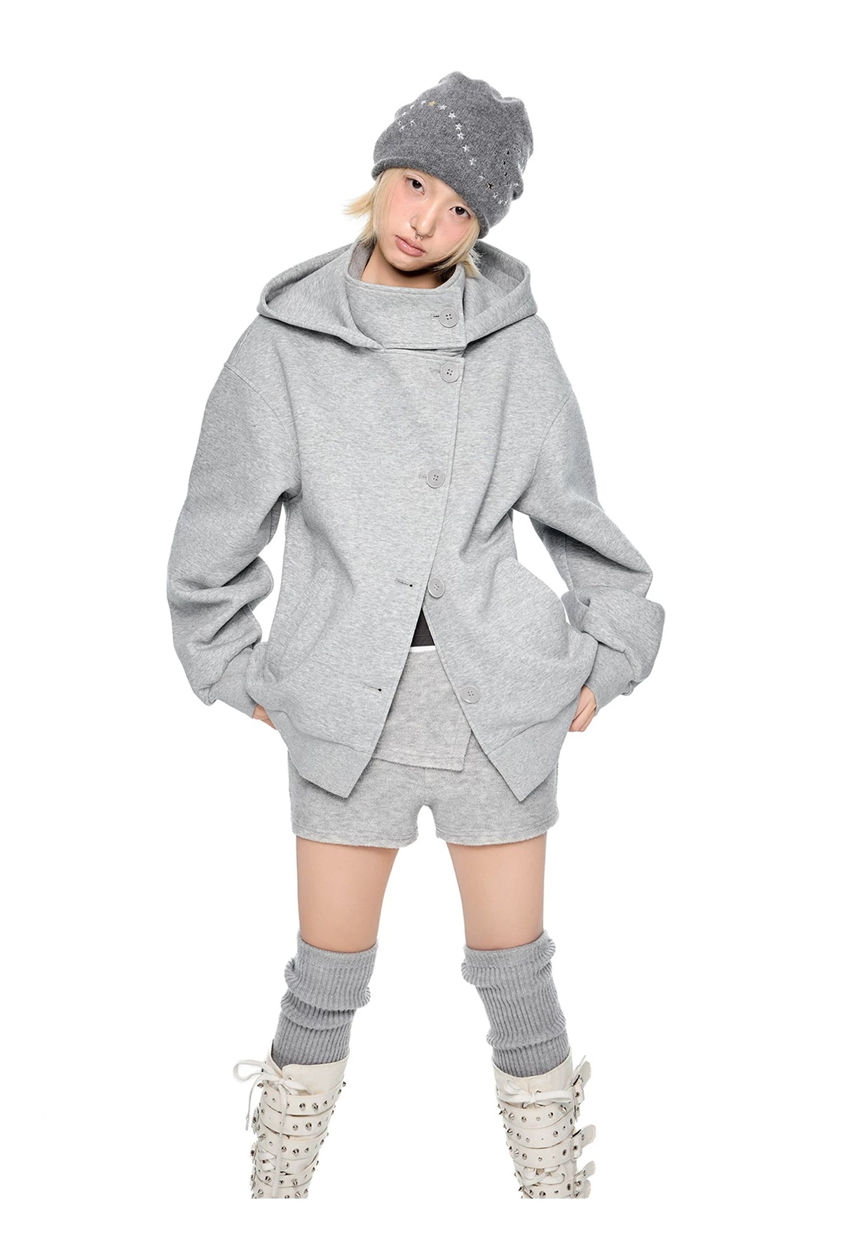 EZEK | Preppy Hooded Wool Blend Jacket with Button Front