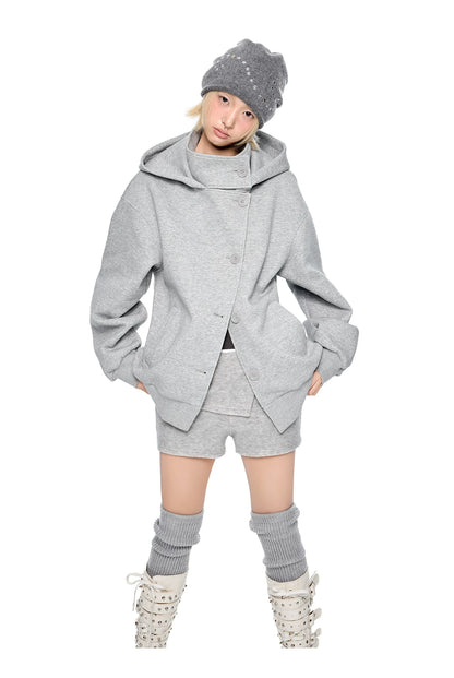 EZEK | Preppy Hooded Wool Blend Jacket with Button Front