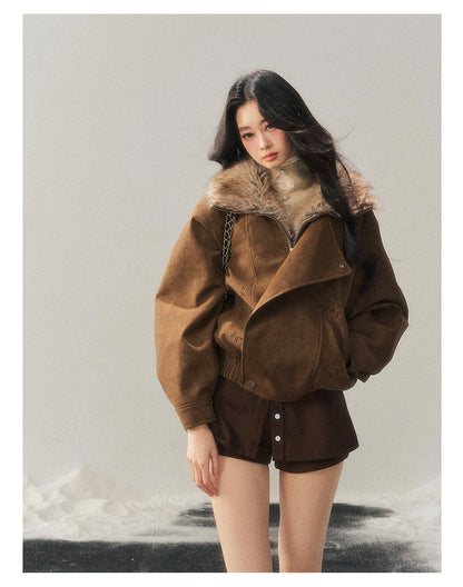 少也眼 "Cloud Veils Over the Mountains" Hepburn-Style Padded Faux Suede Butterfly Coat