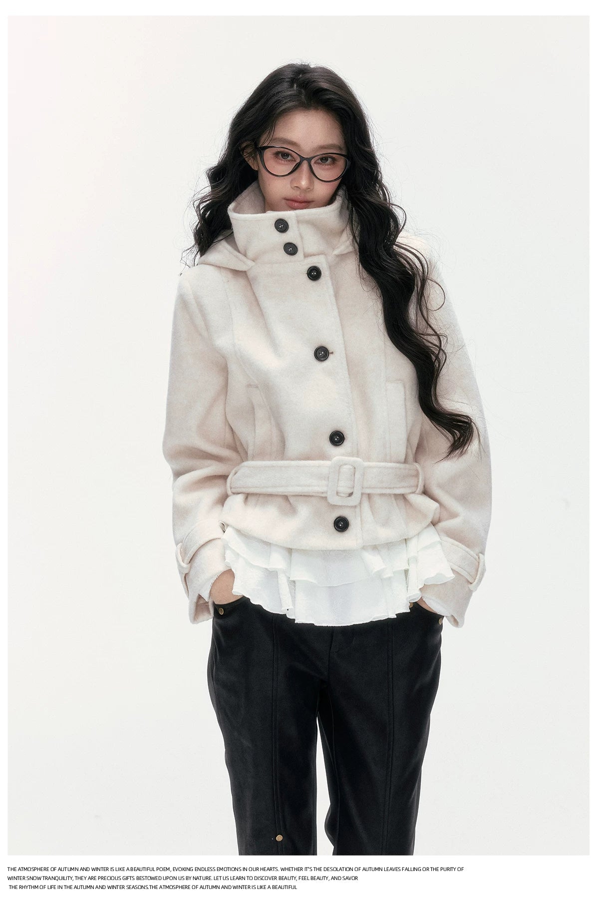 24olvides - Beige Hooded Wool-Blend Coat with Waist Belt