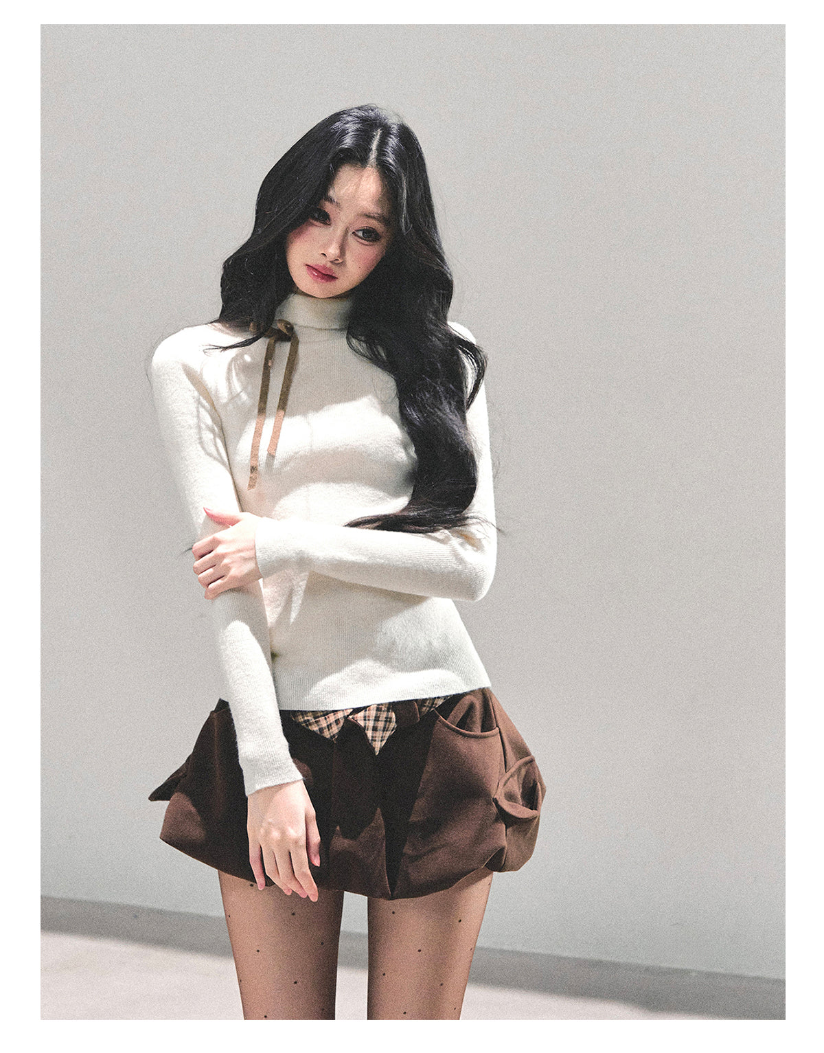 少也眼 “Velvet Touch” Semi-Turtleneck Long Sleeve Knit Top - Almond 586255478
