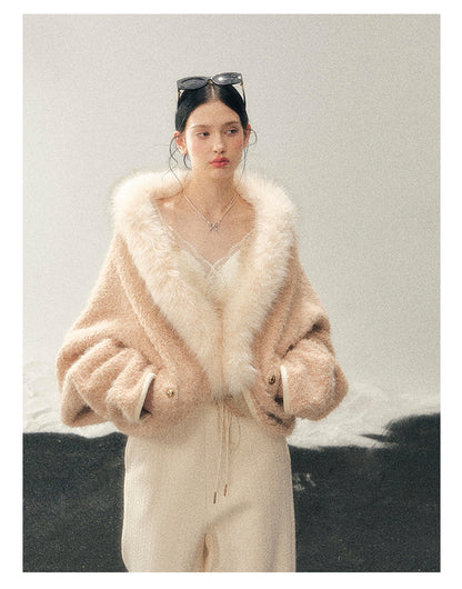少也眼 "Velveted Sigh" Milk Tea Faux Cashmere Knit Jacket
