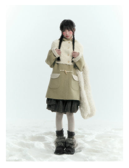 Horridale - Moss Green and Cream Reversible Hooded Wool Coat