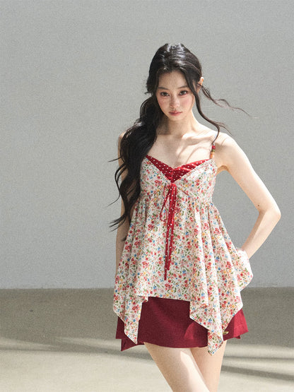 "Berry Petals" Dutch Cream Layered Floral Asymmetrical Peplum Top