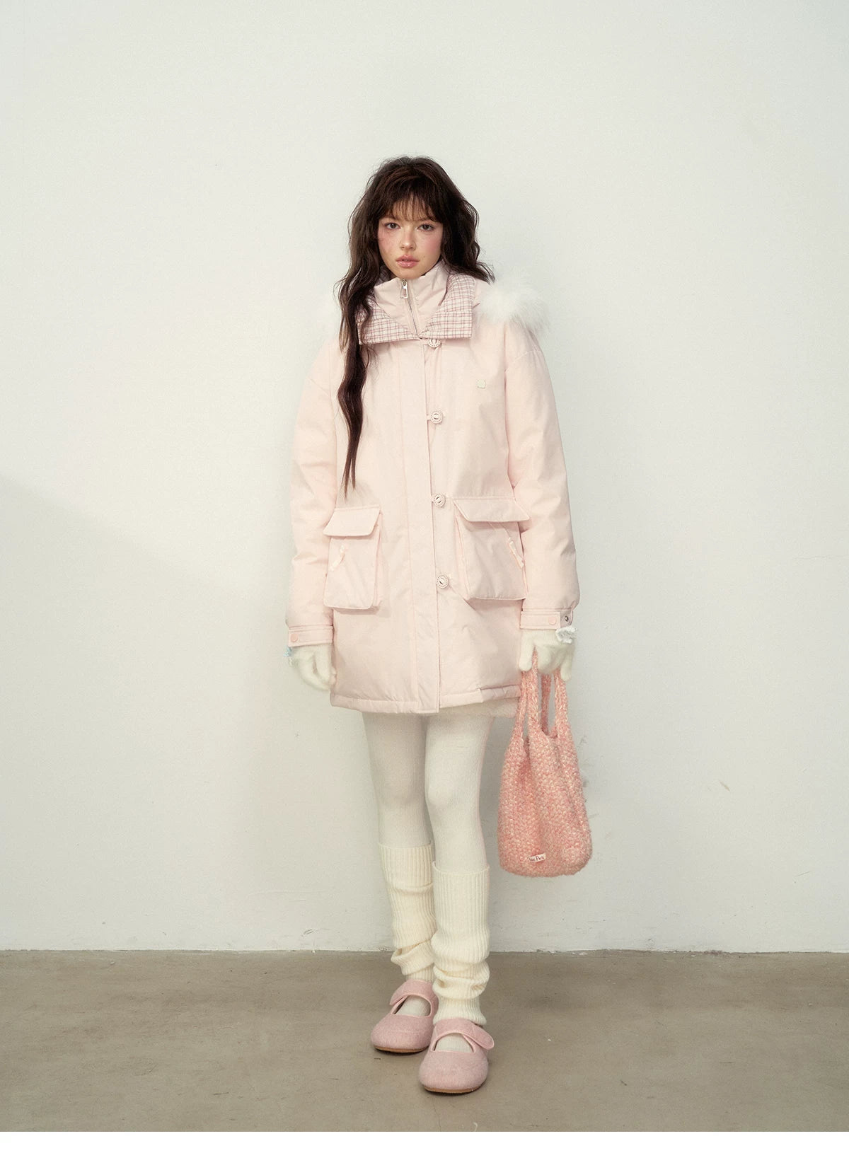 SunsetPark - Blush Pink & Plaid 90% White Duck Down Puffer Jacket (Short / Long / Navy / Glacier Blue)