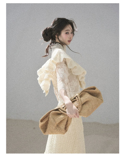 "Translucent Bloom" Dutch Cheese Lace Cropped Top