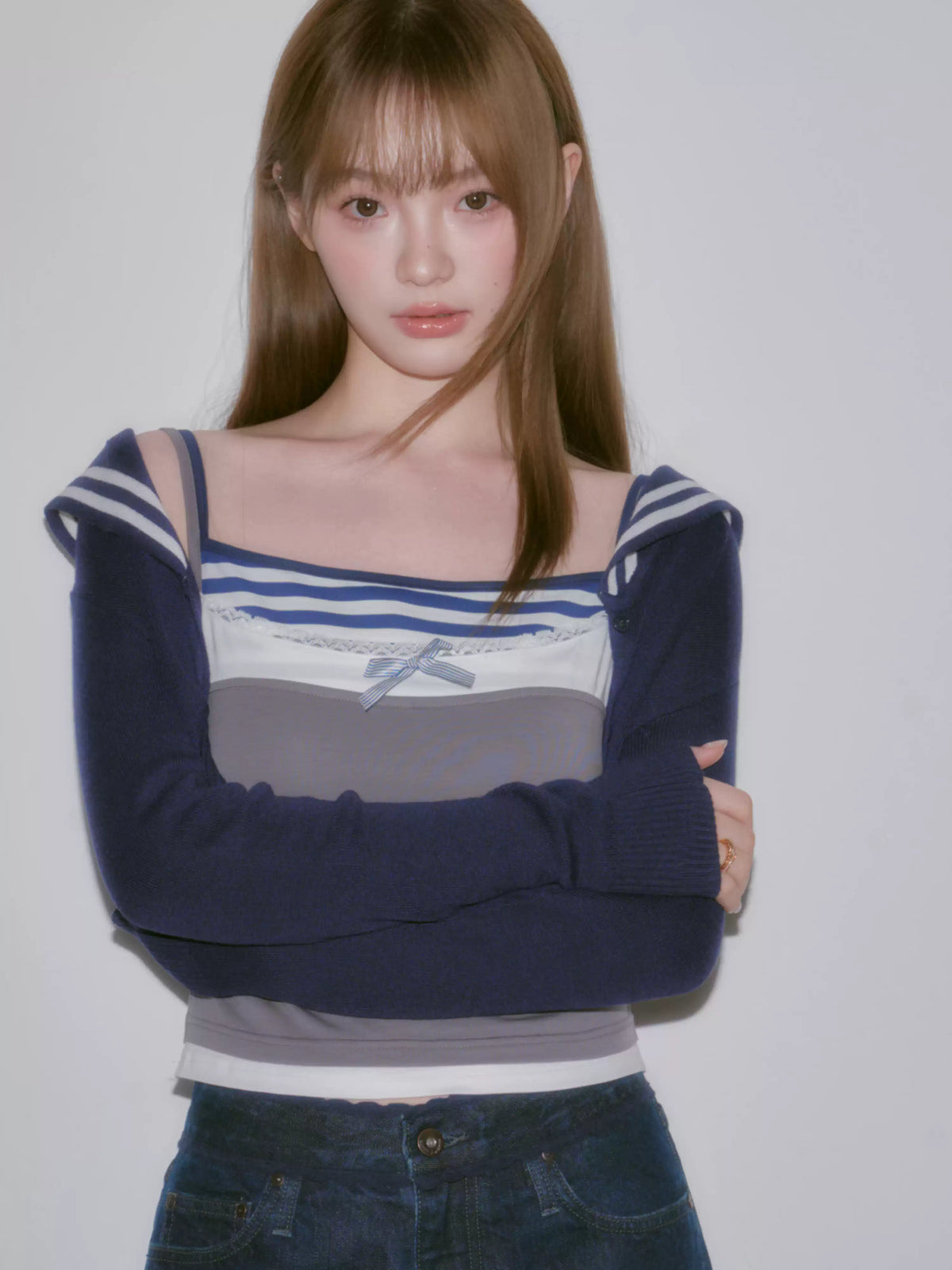 LOST FOREST - Navy Hooded Knit Cardigan