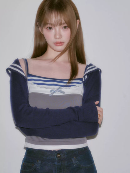 LOST FOREST - Navy Hooded Knit Cardigan