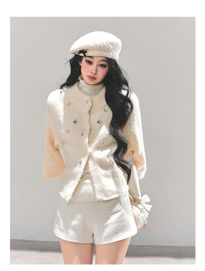 少也眼 “Monologue of the Wilderness” Knit Cape Sweater - White 68415
