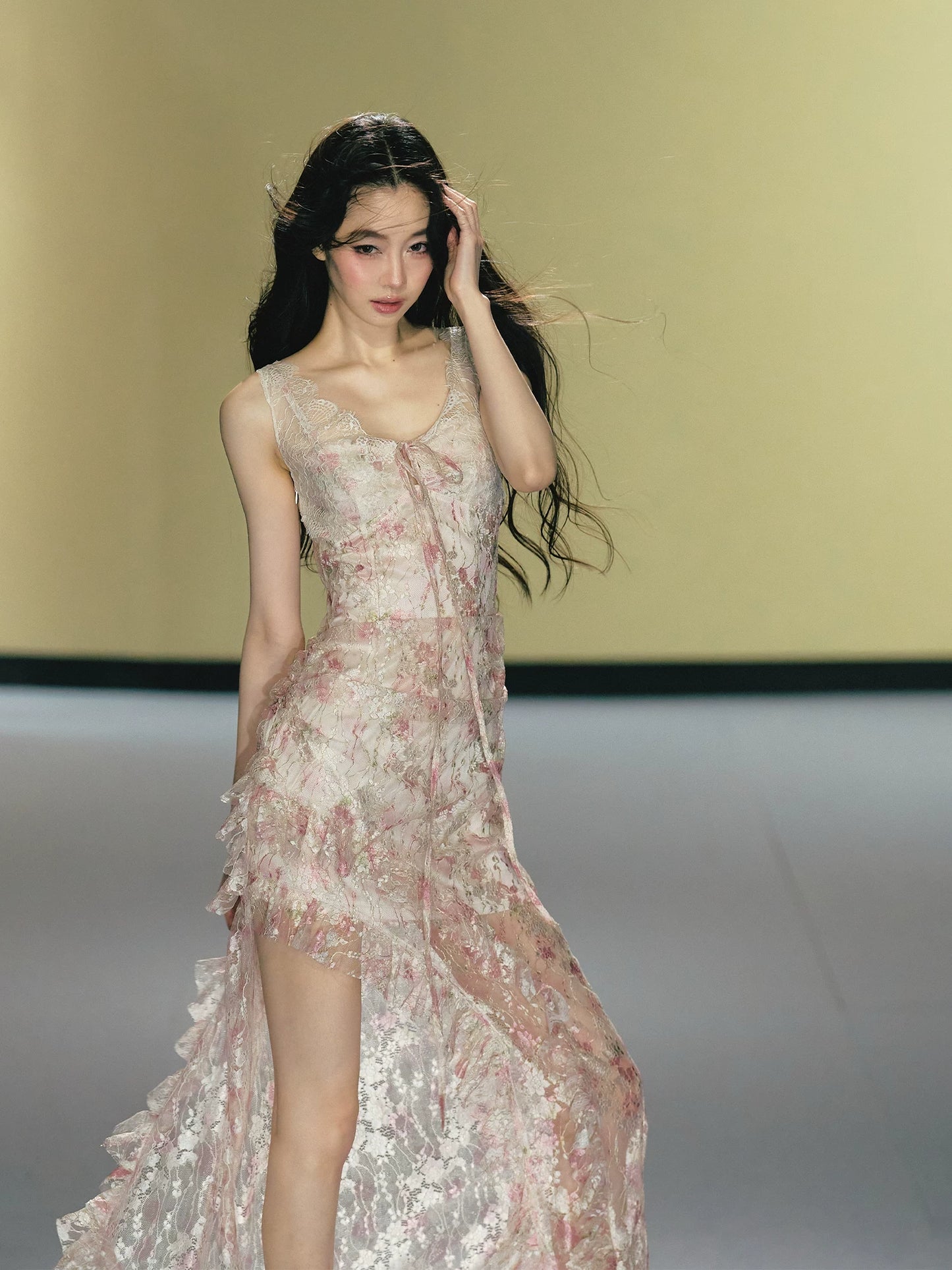 "Blush Mirage" Floral Lace Slip Maxi Dress